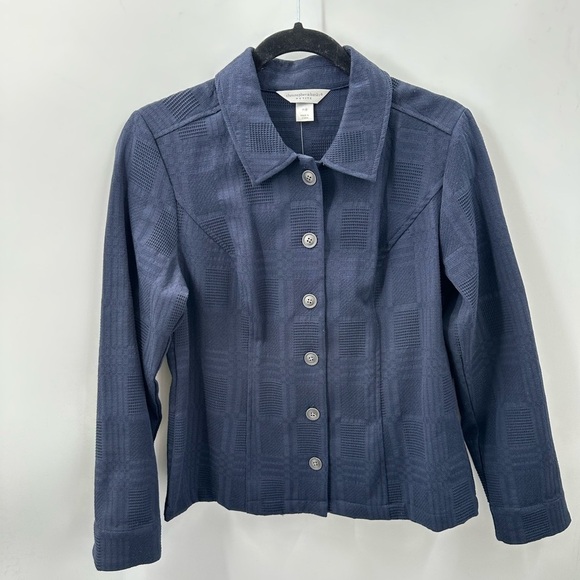 Christopher & Banks Jackets & Blazers - CHRISTOPHER & BANKS Blue cotton woman textured button down casual jacket NWT S